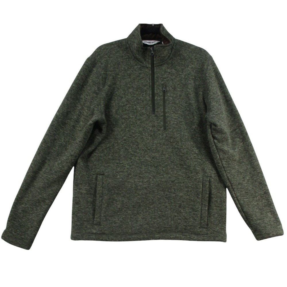 Lands End Mens Large Tall Quarter Zip Fleece Pullover Heathered Green Sweater